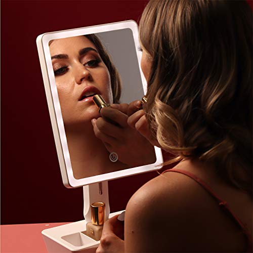 Fancii LED Lighted XL Large Vanity Makeup Mirror with 10X Magnifying Mirror - Dimmable Natural Light, Touch Screen, Dual Power, Adjustable Stand