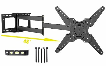 WHYFONE Long Reach TV Wall Bracket with 1219mm Articulating Arms, 90 Degree Rotation Swivels Tilts Extends Full Motion TV Wall Mount Bracket Fits
