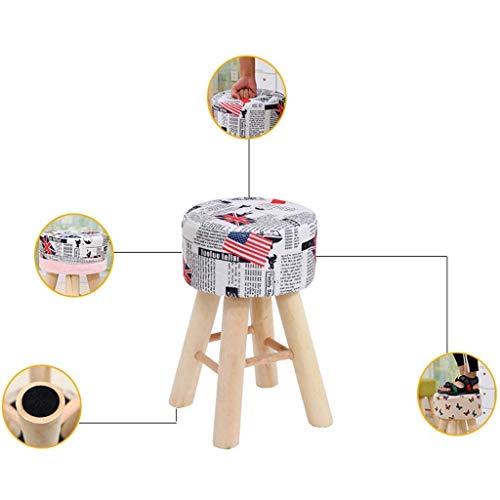 EYHLKM Solid Wood Stool, Dressing Stool Fashion Makeup Chair Home Dining Stool Round Small Stool Wooden Bench Sponge Filled Seat