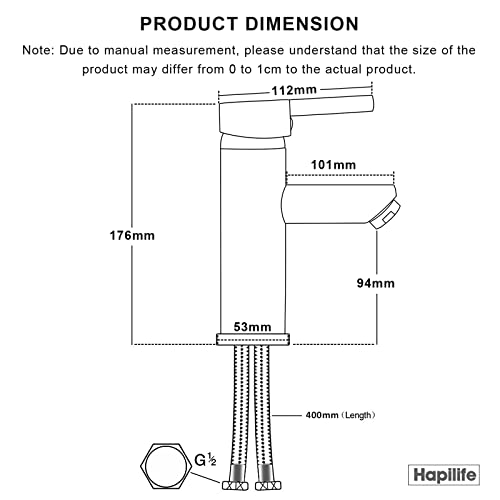 Hapilife Basin Taps Mixers Bathroom Sink Tap Chrome with UK Standard Hoses Single Lever Hot and Cold Mixer Modern