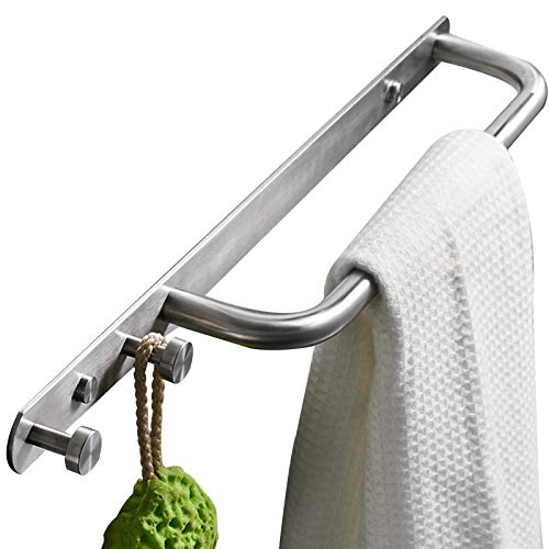 HIGOH Towel Rack Hanger Rack Stainless Steel Hooks Wall Towel Bar Kitchen Towel Holder Rack with 2 Hooks Bathroom Wall Mounted Hooks Bathroom Har