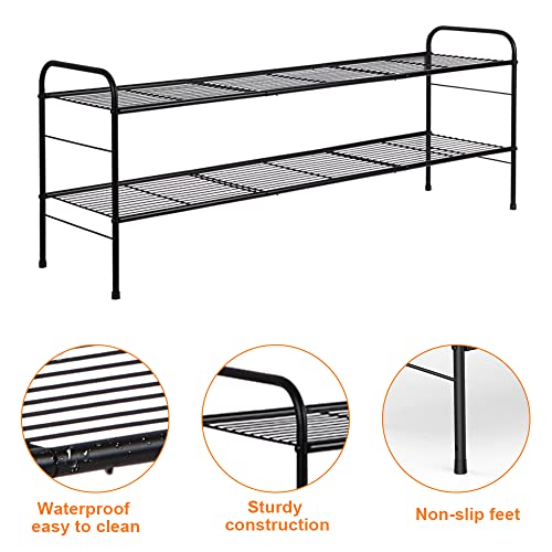 Mutool Extended Shoe Rack 2 Tier Organizer, for Entryway Closet Metal Shoe Storage Shelf for 12-15 Pairs Shoe and Boots Space Saving Large Shoe C