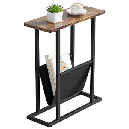Yusong Small Narrow Side Table for Small Spaces, Slim End Table Magazine Table Nightstand with Storage Holder, Accent Skinny Snack Couch Bedside