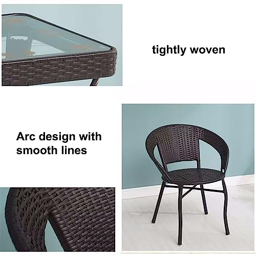 JHKZUDG 3-Piece Rattan Garden Furniture Set, Outdoor Wicker Dining Set Conversation Table Chairs,Patio Bistro Set with Glass Table And 2 Chairs,f
