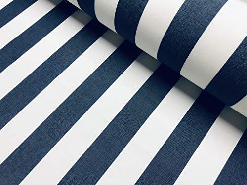 Navy Blue & White Striped DRALON Outdoor Fabric Acrylic Teflon Waterproof Upholstery Material for Cushion Gazebo Beach - 160cm Wide (Sold by The