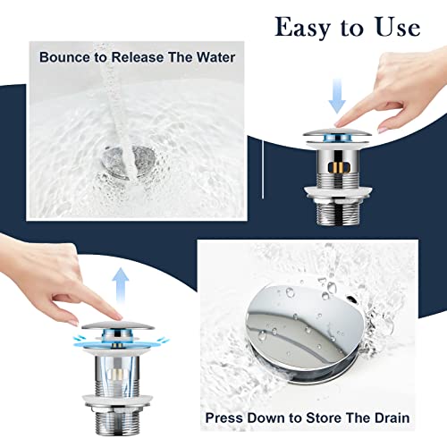 Hapilife Pop Up Waste for Bathroom Sink Modern Basin Waste Chrome Click Clack Sprung Plug Waste for Basin Slotted with Overflow