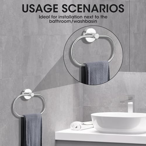 Oval Towel Holder Silver SUS 304 Stainless Steel Hand Towel Ring, Modern Design Polished Chrome Hand Towel Rail, Rack Wall Mounted Bath Towel Han