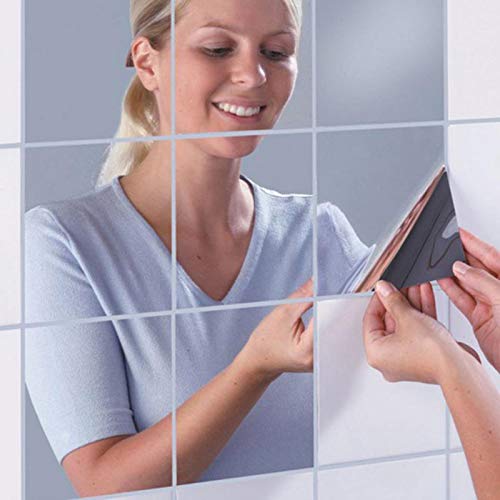 Self-Adhesive Square Mirror Stickers, Removable Silver Mirror Stickers, for Bathroom, Porch, Living Room, Bedroom, 15*15Cm/Piece (9 Pieces)