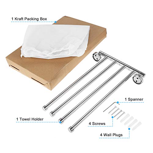bowarepro 4-arm Swivel Towel Rails Hardware Stainless Steel 4-Bar Bathroom Kitchen fold out Towel Hanger Wall Mounted Holder, Narrow Rotatable Ba