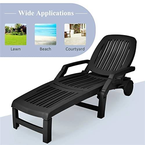 LUKEO Chaise Lounge Chair Adjustable Reclining Black