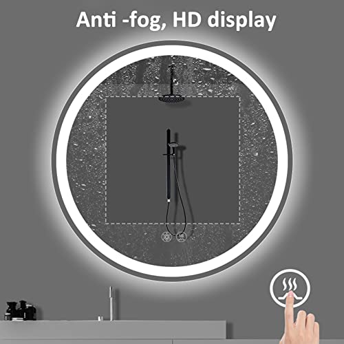 Circle Mirrors with Lights,LED Backlit for wall,Bathroom Vanity Mirror Dimmable Lights, Temperature Adjustable, 3 Colors,Smart Touch Switch,Anti-
