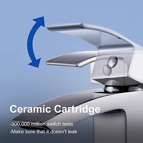 Hapilife Basin Taps Waterfall with Pop up Waste Square Bathroom Sink Mixer Taps with UK Standard Hoses