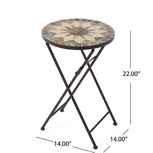 GDF Studio Sandor Outdoor Beige and Black Stone Side Table with Iron Frame