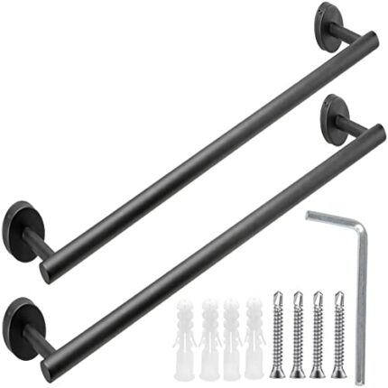 24 Inch Matte Black Towel Bar, Bathroom Towel Holder Kitchen Dish Cloths Hanger SUS304 Stainless Steel Bath Towel Hangers for Bathroom Wall(2 Pac