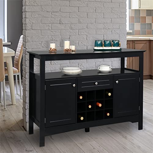 DSHGDJF Buffet Server Sideboard Cabinet with Wine Storage with 2 Doors 1 Drawer with Wine Rack Sideboard Entrance Cabinet Black