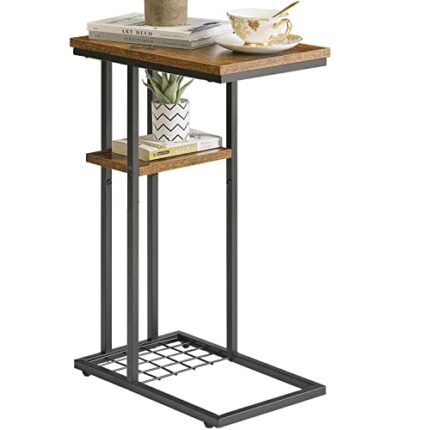 YMYNY C Shaped End Table, Snack Table, Side Table for Small Spaces, Living Room, Bedroom, Industrial, Small Table, Easy Install, 40 x 26 x 61.5CM