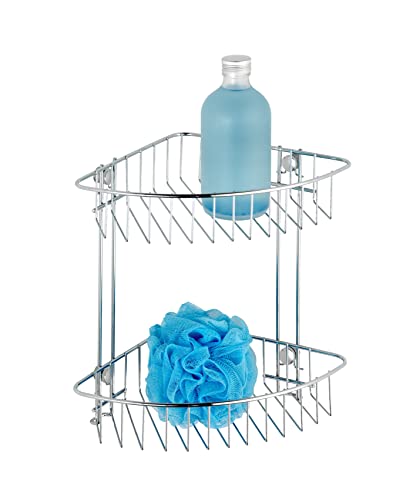 WENKO 20640100 2-Tier Corner Rack Classic - fixing without drilling, Steel, 26.5 x 26.5 x 19.5 cm, Chrome