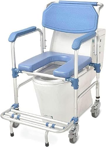 CNAOHGHN Multifunction Toilet Chair, Portable Stool for Bathroom Wheels with Potty, U-Shaped Bathroom Shower Chair, Waterproof with Armrests and