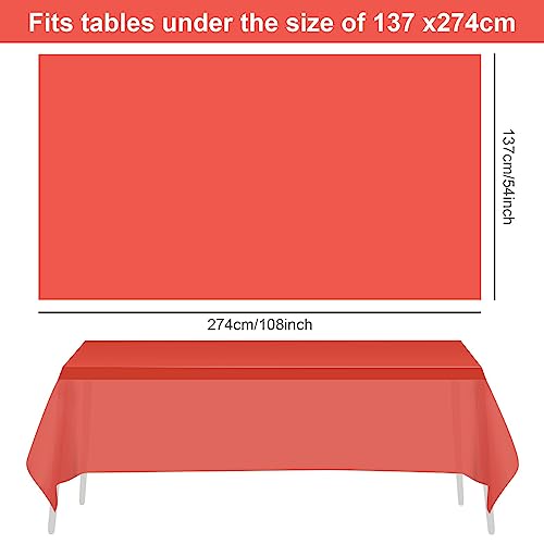 HXMJIED 137 x 274cm Red Disposable Tablecloths 2 Pack Rectangle Table Cloth Plastic Party Table Cover for Barbecue, Picnic Dining,Wedding,Coronat