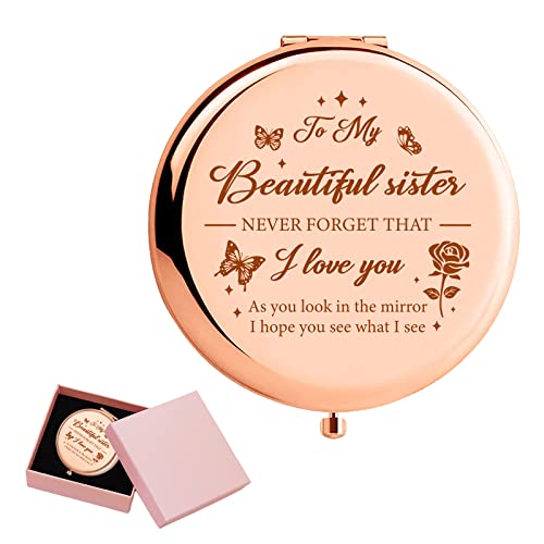 ORIGACH Bonus Daughter Gifts - To My Bonus Daughter Rose Gold Magnifying Makeup Compact Mirror with Gift Box, 1X/2X Magnification - Birthday Gift
