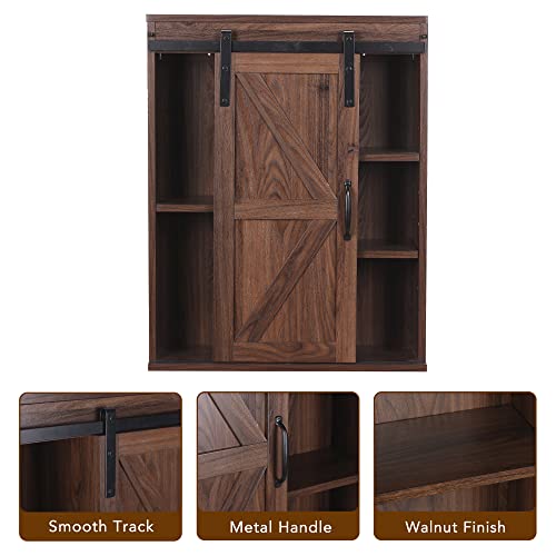 RUSTOWN Farmhouse Wood Wall Storage Bathroom Cabinet with Sliding Barn Door, Rustic Medicine Cabinet with Adjustable Shelf, 3-Tier Vintage Cabine