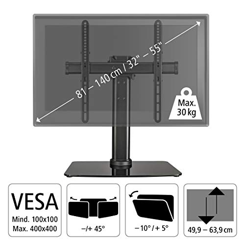 Hama TV Stand, Tiltable, Rotatable, Fully Movable (for TVs from 32-55 inches, height adjustable, base plate made of glass, TVs up to 30kg, VESA u