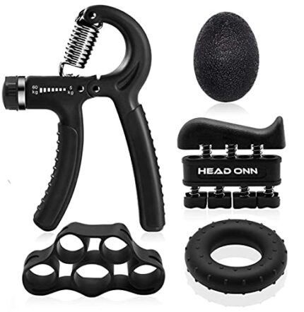 HeadOnn Hand Grips Strengthener, 5 Pack Forearm Strengthener Workout Set, Adjustable Grip Strength Trainer 5-60KG, Finger Stretcher, Exercise Rin