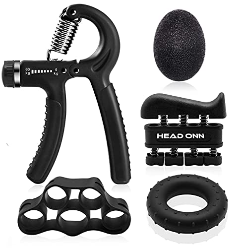HeadOnn Hand Grips Strengthener, 5 Pack Forearm Strengthener Workout Set, Adjustable Grip Strength Trainer 5-60KG, Finger Stretcher, Exercise Rin