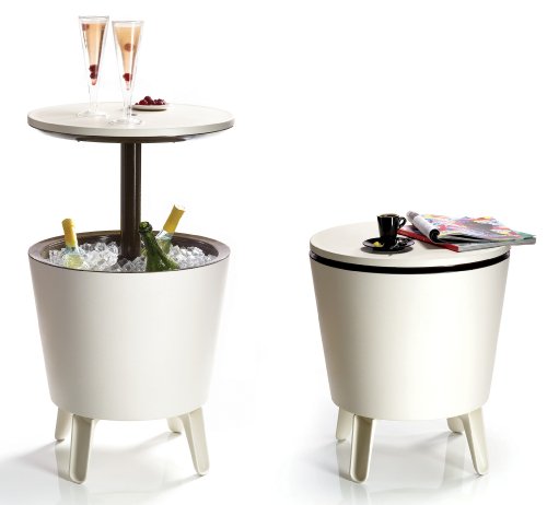 Keter Cool Bar Plastic Outdoor Ice Cooler Table Garden Furniture - white/brown