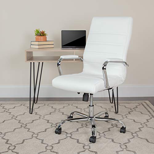 Flash Furniture Executive Office Chair, Ergonomic Office Chair, Contoured and Height Adjustable Leather Seat, High Back, Chrome Arms and Tilt Loc