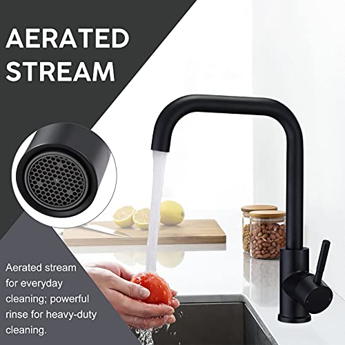 Kitchen Sink Mixer Tap 360 Swivel Spout Monobloc Mixers Faucet Single Lever Rectangle Taps with Aerator Matte Black