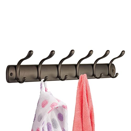 mDesign Wall Mounted Coat Rack - Coat Rail with 6 Door Coat Rails for Jackets, Robes, Scarves and Towels - Wardrobe Coat Rack - Bronze - Pack of