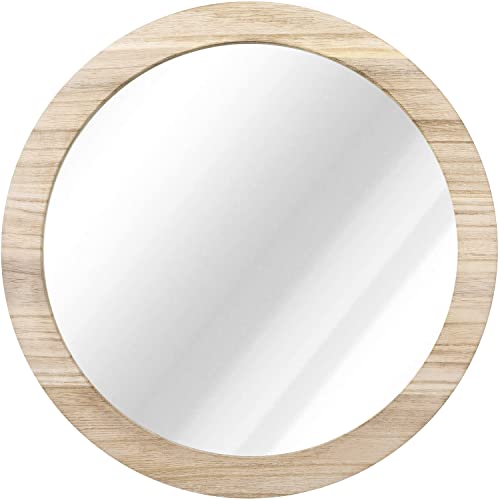 JJUUYOU Rustic Circle Wall Mirror 50CM for Home Decor Rustic White Round Mirror for Bathroom Wall decor Wood Frame Mirror for Living Room, Bedroo