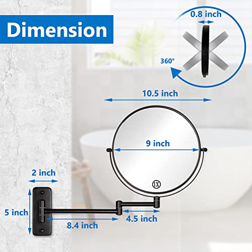DECLUTTR 9" Wall Mounted Makeup Mirror, 1X/10X Magnifying Mirror Double-Sided, Large Size 360° Swivel Makeup Mirror with Magnification, Extendabl