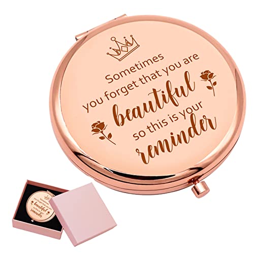ORIGACH Bonus Daughter Gifts - To My Bonus Daughter Rose Gold Magnifying Makeup Compact Mirror with Gift Box, 1X/2X Magnification - Birthday Gift