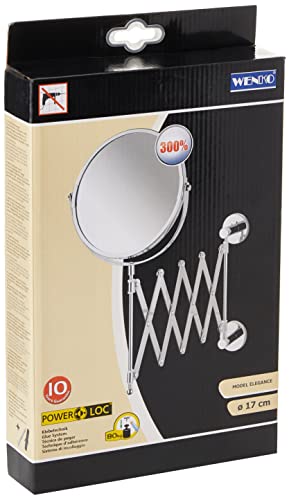 Wenko Power-Loc Telescopic Cosmetic Mirror Elegance-Adjustable, Fixing Without Drilling, Steel, Silver Shiny, 56 x 18.5 x 35.5 cm