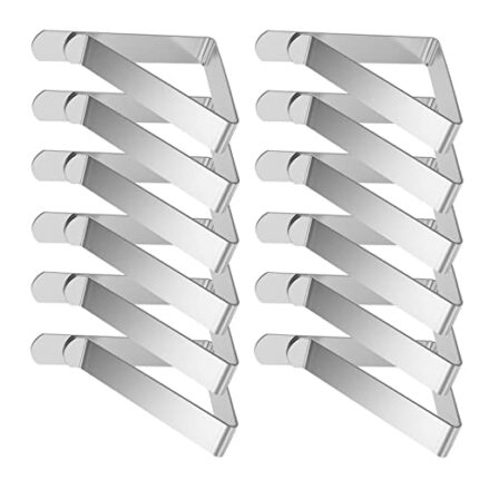 Table Cloth Clip, 12 Pieces Large Tablecloth Clips in Stainless Steel, Table Cover Clamp for Indoor & Outdoor Tables, Table Cloth Holders 8.2 x 7