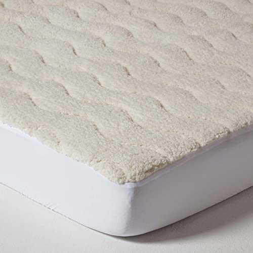 HOMESCAPES 160 x 200 cm Euro King Size Deep Quilted Fleece Mattress Topper 320 GSM Super Thick Protector with Cosy Teddy Sherpa Top 30 cm Deep St