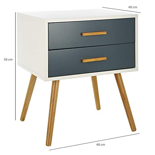 LOMOS bedside table "Odin" out of wood, in white, with two draws in a modern shade of grey