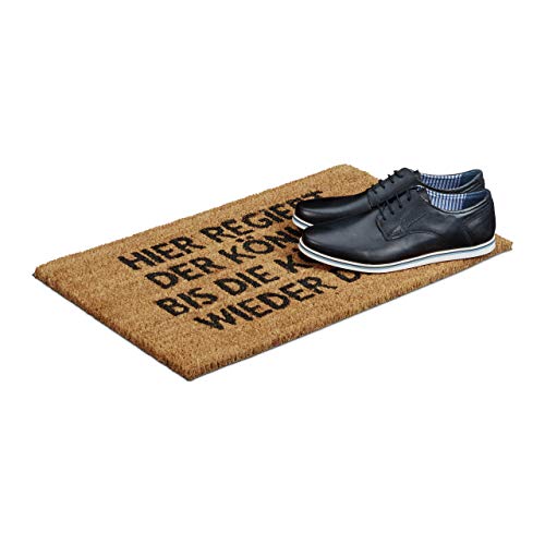 Relaxdays Natural Coconut Fibre Coir Doormat QUEEN German Welcome Mat w/ Anti-Slip Rubber PVC Underside, Brown