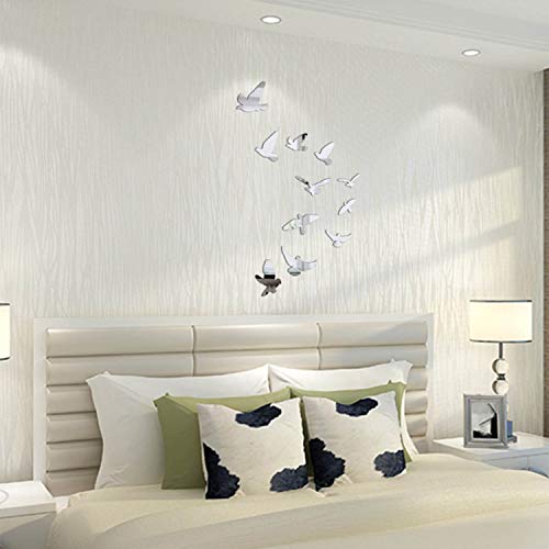 LERANXIN Acrylic Mirror, 10 Pcs Mirror Sticker, Silver Bird Mirrored Wall Art of Different Shapes, Acrylic Wall Mirror, Suitable for Bathroom, Co