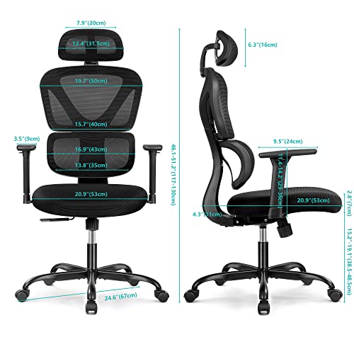 KERDOM Office Chair Ergonomic Desk Chair, office chairs for home Office With Adjustable Headrest and 3D Armrest - 130° Rocking Mesh Computer Chai