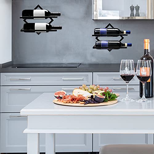 Metal Wall Mounted Wine Holder, Upgrade Foldable Hanging Wall Wine Rack Organizer for 2 Liquor Bottles, Red Wine Bottle Display Hanger with Screw
