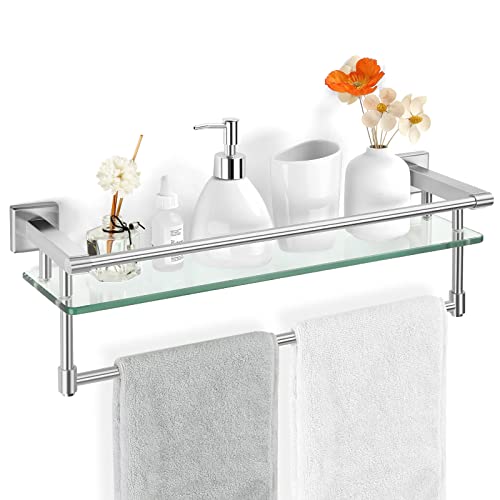 Bathroom Glass Shelf Towel Rack Shelf Glass Organizer Wall-Mounted Bathroom Storage SUS304 Stainless Steel Towel bar/Track Wall-Mounted Tempered