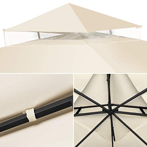 Flexzion 12x12 (2.5m x 2.5m) Gazebo Canopy Replacement Top Waterproof Cover - Outdoor Gazebo Canopy Cover - Double Tier UV30 Cover for Canopies,