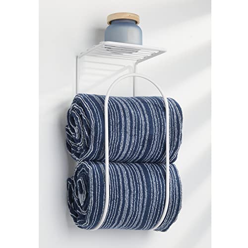 mDesign Metal Towel Shelves – Towel Rack for The Bathroom – Practical Bathroom Accessories Holder for Both Large and Small Towels – White