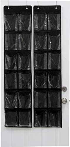 Simple Houseware 24 Pockets - 2PK 12 Large Pockets Over Door Hanging Shoe Organizer, Black