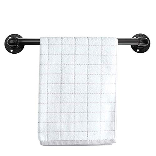 BSTKEY Vintage Industrial Pipe Towel Holder - Wall Mounted Retro Metal Towel Rack Bar Hanging Bathrobe Holder Hanger, Bathroom Accessories, Black