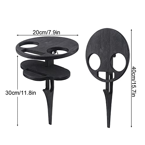 Fiacvrs Portable Wine Table, Wooden Folding Wine Racks, Snack Tray with Wine Glasses Holder, Wine Glass Rack for Picnic Outdoor, Camping, Beach(B