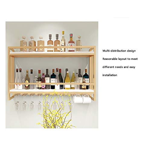 EYLINK Creative wall wine display rack, hanging wine rack, rack,Nordic wrought iron, solid wood wine rack, wall hanging wine cabinet (Color : Gol